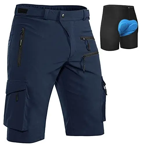 Produktbild: Hiauspor MTB-Hose-Herren-Kurz-Radhose-Fahrradhose-Herren Schnelltrocknend Mountainbike Hose Atmungsaktiv Radlerhose Wanderhose Cargo Trekking Bermuda für Outdoor (Dunkel Marineblau mit Unterwäsche, M)