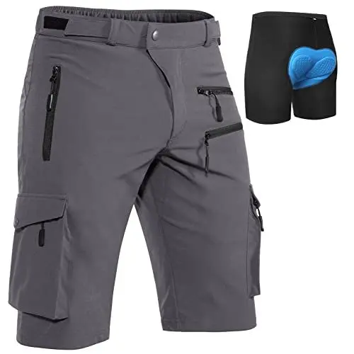 Produktbild: Hiauspor MTB-Hose-Herren-Kurz-Radhose-Fahrradhose-Herren Schnelltrocknend Mountainbike Hose Atmungsaktiv Radlerhose Wanderhose Cargo Trekking Bermuda für Outdoor (Grau mit Unterwäsche, 2XL)