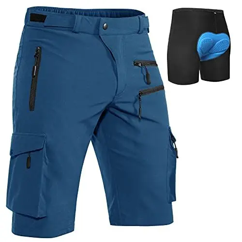 Produktbild: Hiauspor MTB-Hose-Herren-Kurz-Radhose-Fahrradhose-Herren Schnelltrocknend Mountainbike Hose Atmungsaktiv Radlerhose Wanderhose Cargo Trekking Bermuda für Outdoor (Indigo mit Unterwäsche, L)