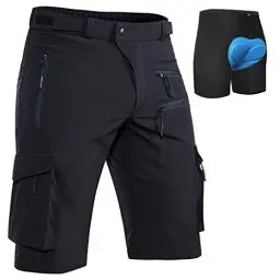 Produktbild: Hiauspor MTB-Hose-Herren-Kurz-Radhose-Fahrradhose-Herren Schnelltrocknend Mountainbike Hose Atmungsaktiv Radlerhose Wanderhose Cargo Trekking Bermuda für Outdoor (Schwarz mit Unterwäsche, 2XL)