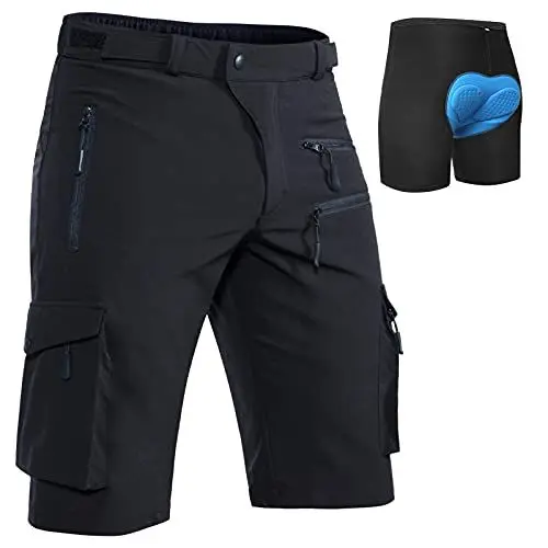 Produktbild: Hiauspor MTB-Hose-Herren-Kurz-Radhose-Fahrradhose-Herren Schnelltrocknend Mountainbike Hose Atmungsaktiv Radlerhose Wanderhose Cargo Trekking Bermuda für Outdoor (Schwarz mit Unterwäsche, 2XL)