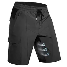Produktbild: Hiauspor Wanderhose Herren Kurz MTB Hose Leichte Schnelltrocknend Cargo Bermuda Chino mit 5 Taschen Männer Wandershorts Outdoor Trekking Shorts Sommer Stretch Mountainbike,Arbeit,Sport (XL, Schwarz)