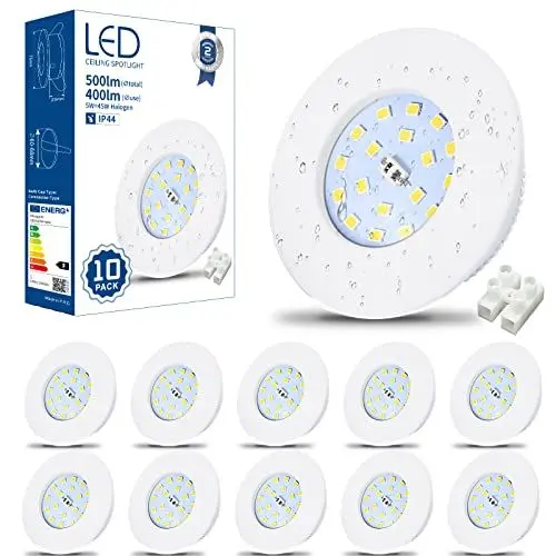 Produktbild: HiBay Einbaustrahler LED Flach 5W LED Spot Badezimmer IP44 Deckenspots Weiß Rund 6000K Kaltweiß Einbauleuchten 500lm 10er Set