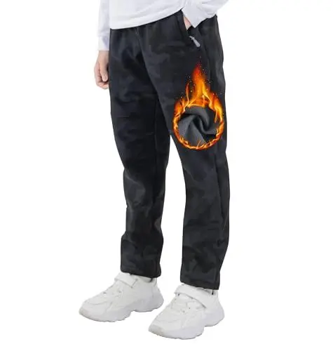 Produktbild: HIBETY Jungen Schnee Regen Hose mit Fleece-Futter Kinder wasserdichte Skihose mit verstellbarem elastischem Bund Camo Black-XL