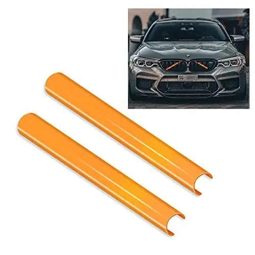 Produktbild: HIBEYO 2 Stück Frontgrill Einsatz Streifen Kühlergrill Einsatz Zierleiste Passt für BMW 1er 2er 3er 4er F20 F21 F22 F23 F30 F31 F33 F34 F40 G20 G21 G29 GT 3GT Sportstil Grillstreifen Zubehör-Orange