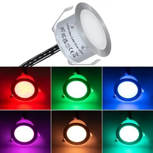 Produktbild: HIBOITEC 1er RGBW LED Bodeneinbauleuchten Aussen Ø42mm IP67 Wasserdicht, 0,8W LED Einbaustrahler Terrassen Einbaustrahler Außen Terrassenbeleuchtung für Terrasse Garten Gehweg Treppen