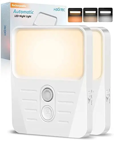 Produktbild: Dimmbar Nachtlicht mit Bewegungsmelder mit 3 Farben Verfügbar, Aufladbar USB Nachtlicht Kinder, für Kinderzimmer, Schlafzimmer, Treppe, Gang, Küche (2 Stück)