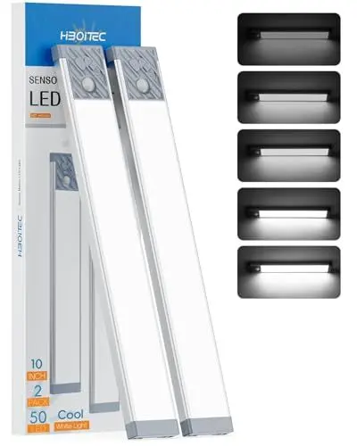 Produktbild: HIBOITEC Schrankbeleuchtung LED mit Bewegungsmelder, Dimmbar Unterbauleuchte Küche 50 LED Schranklicht, Schrankbeleuchtung Kabellos USB Schrankleuchte akku Für Kleiderschrank, Weißes Licht, 25,5 cm