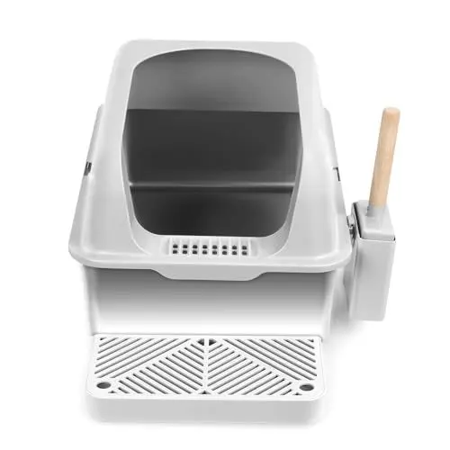 Produktbild: Hiborth Super Space Litter Box, Stainless Steel Litter Tray, Litter Tray with Litter Scoop, Step, Storage Rack