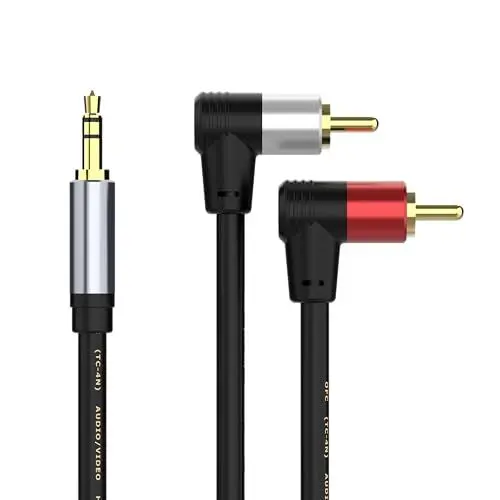 Produktbild: HIEbee 3.5mm zu 2 RCA Kabel, Winkel 2RCA Stecker zu 3.5mm Stecker Zusatz Stereo Audio Y Splitter Kabel kompatibel mit TV, Smartphones, MP3, Tablets, Lautsprecher, Heimkino, etc. (1.5m/59inch)