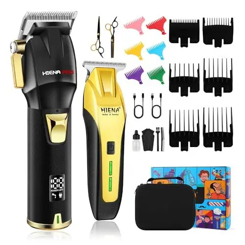 Produktbild: HIENA PRO Haarschneider Profi Haarschneidemaschine für Herren Haarschneider Kit, Professionelles Haarschneide-Set, Haartrimmer Kit, Barttrimmer Akku-Friseur Schwarz Gold