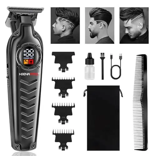 Produktbild: HIENA PRO Professionelle Haarschneidemaschine, Elektrisch Barttrimmer Herren, Kabellos T-Klingen Bartschneider Trimmer, Detailer Haarschneider 0mm, Wiederaufladbarer Konturen Haartrimmer, LED-Anzeige