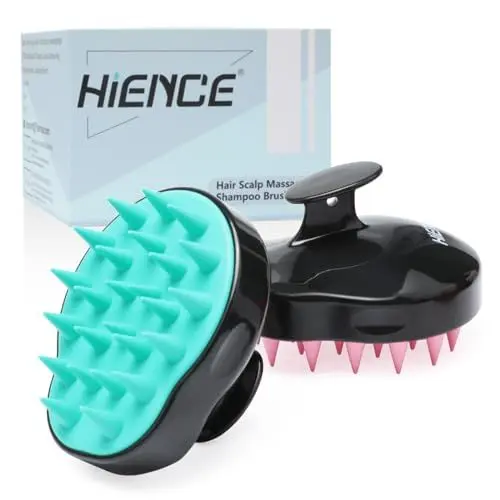 Produktbild: Hience 2er-Pack Shampoo Bürste zur Kopfhautmassage mit Weichen Silikonborsten, Peeling-Kopfschrubber zur Schuppenentfernung und für Haarwachstum, Nasses & Trockenes Haar, Schwarz-Grün & Schwarz-Pink