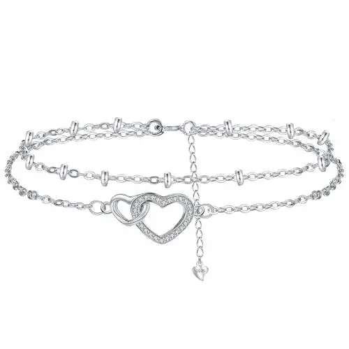 Produktbild: Hifeeled Doppel Herz Armband Damen 925 Sterling Silber Armbänder für Frauen Original Schmuck Geschenk Mutter Ehefrau Tochter Verstellbarer (16+4cm)