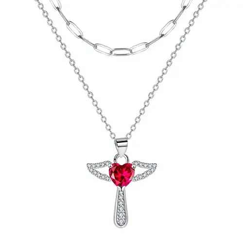 Produktbild: Hifeeled Engel Kette Damen Sterling Silber 925 Anhänger Schutzengel Halskette mit Doppelte Ketten,Original für Frauen Schmuck Geschenk