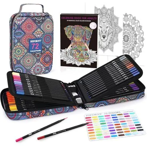 Produktbild: HIFORNY 78 Premium Black Edition Buntstifte-Set für Erwachsene zum Ausmalen – 72 Buntstifte mit Extras, Künstler-weicher Kern, Kunstbedarf für Erwachsene, Anfänger