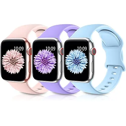 Produktbild: Higgs 3 Stück Silikon Sport Armbänder Kompatibel mit Apple Watch Armband 40mm 41mm 38mm 42mm 44mm 45mm 46mm 49mm Damen Herren, Ersatz Weiche Band für iWatch SE Series 10 9 8 7 6 5 4 3 2 1 Ultra