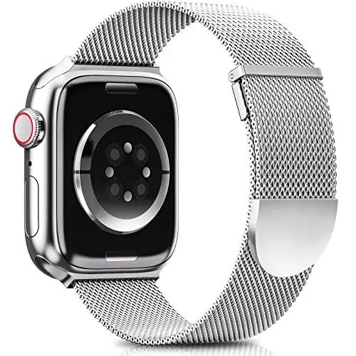 Produktbild: Higgs Ersatzarmband Kompatibel mit Apple Watch Armband 41mm 42mm 40mm 38mm für Damen/Herren, Dual Magnetisch Einstellbar Armbänder für iWatch SE Series 10 9 8 7 6 5 4 3 2 1, Silber Edelstahl Metall