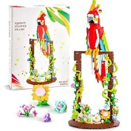 Produktbild: HIGH GODO Blumen 360° Drehenden Papagei Bausteine Set, Klemmbausteine Tiere mit Flowers und Pflanze, Kreatives Deko Geschenk Bauspielzeug für Kinder, Jungen und Mädchen (636 Stück)