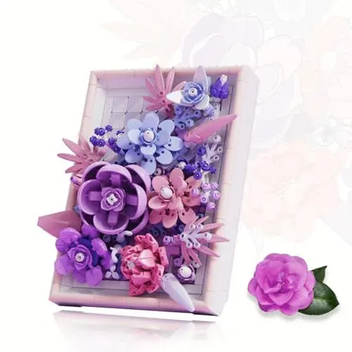 Produktbild: HIGH GODO Blumen Klemmbausteine Set, Rose Icons Flowers Fotorahmen Bausteine 16 * 23 cm, Kompatibel mit Lego Blume, Deko Spielzeug Mädchen ab 8 Jahren oder Erwachsene, Lisa