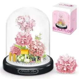 Produktbild: HIGH GODO Blumen Rosa Nelken Klemmbausteine, 624 Teile mit Schutzhülle Pflanzen Flower Bauteine Set, Geschenk für Erwachsene Lieber Freundin oder Kinder ab 10 Jahren, Rosa