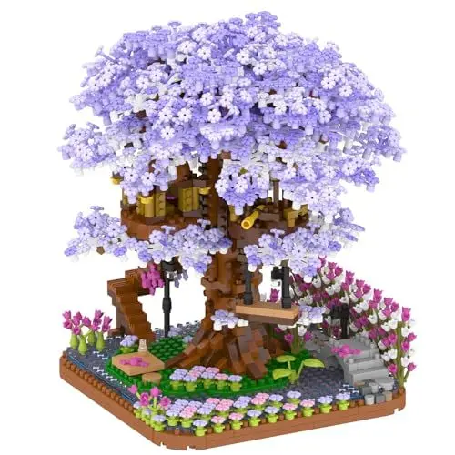 Produktbild: HIGH GODO Blumen Kirschblüte Baumhaus Mikro Klemmbausteine, 2200 Teile Sakura Bonsai Baum Deko Modell, Creative Geschenk für Jugendliche Erwachsene