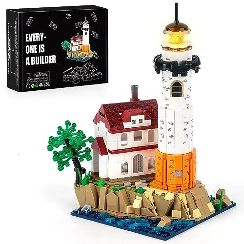 Produktbild: HIGH GODO Leuchtturm Architektur Bausätze Set, 516 Stück Light Haus Bausteine, Sammelbares Ausstellungs Leuchtturm Deko Modell, Klemmbausteine Spielzeug Geschenk für Erwachsene und Kinder