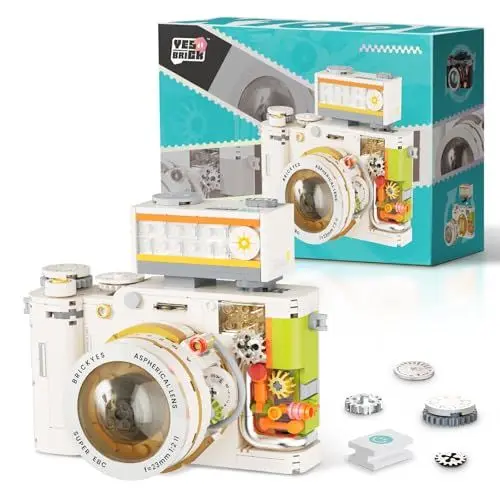 Produktbild: HIGH GODO Technik Klassische Retro Kamera Bausteine Spielzeug, 508 Teile Mini Klassische Weiß Digital Kamera, Schreibtischdeko Modell Ideas Geschenk für Erwachsene Jugendliche Mädchen Jungen