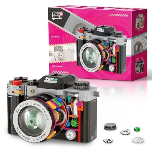Produktbild: HIGH GODO Technik Klassische Retro Kamera Bausteine Spielzeug, 556 Teile Mini Klassische Schwarz Digital Kamera, Schreibtischdeko Modell Ideas Geschenk für Erwachsene Jugendliche Mädchen Jungen
