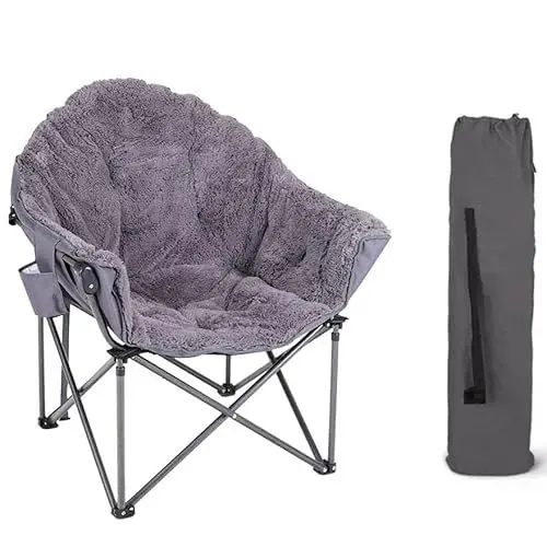 Produktbild: HIGH POINT SPORTS Camping Stuhl Faltbar Moon Chair bis 150kg Klappstuhl mit Plüsch Campingsessel Angelstuhl XXL für Indoor Outdoor Camping Grau