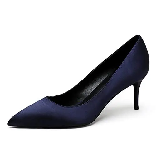 Produktbild: High Heels für Damen Satin Pumps für Damen Slip On Brautschuhe für Hochzeitsfeier Causal Dunkelblau 38 EU