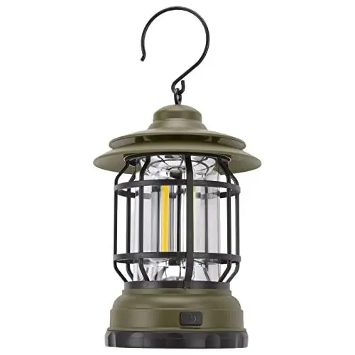 Produktbild: High Light und Low Light 2 Gänge Einstellbare Campinglaterne COB Docht Lichtquelle 360 ​​° Omnidirektionaler Strahl Multifunktionale Retro-hängende COB-Notfallleuchte mit Aufhängbarem(Grün)