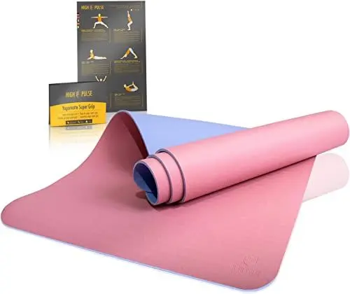 Produktbild: High Pulse® Yogamatte ‘Super Grip’ - Extra rutschfest und griffig | Schweißfeste Gymnastikmatte + praktischer Tragegurt für Yoga, Pilates und Fitness - für Anfänger und erfahrene Yogis (Pink & Blau)