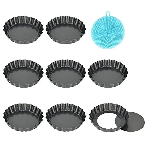Produktbild: Highkit 8 Stück Tarteform mit Hebeboden, Antihaftbeschichtung Quicheform Klein 10 cm / 4 Zoll X8 Rund Pie Form, Tartelette Förmchen aus Kohlenstoffstahl (10cm×8)