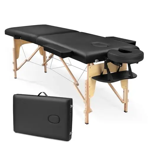 Produktbild: Higliocas Massageliege Klappbar Kosmetik Liege: 2-Zonen Holz Massagetisch Mobile Massagebett Massagebank Für Physiotherapie & Tattoo