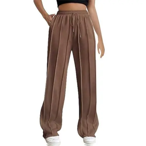 Produktbild: HIGOU Hose Oben Eng Unten Weit Damen Jeans Pants Modische Jogginghose mit weitem Bein für Damen, modische Baggy-Jogginghose mit hoher Taille, Sporthose mit Taschen, Elegante Schwarze Hose (Brown, XS)