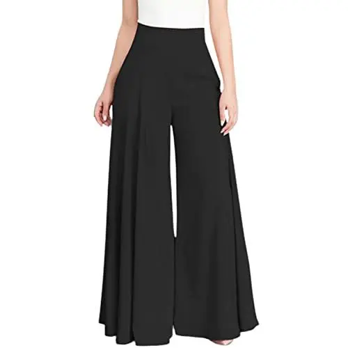 Produktbild: HIGOU Schwarze Stoffhose Damen High Waist Wollhose Weites Bein für Damen, hohe Taille, weites Bein, Freizeithose, Bequeme Taschen, entspannte Hose Damen Hose Weites Bein Jeans Hose (Black, XXXL)