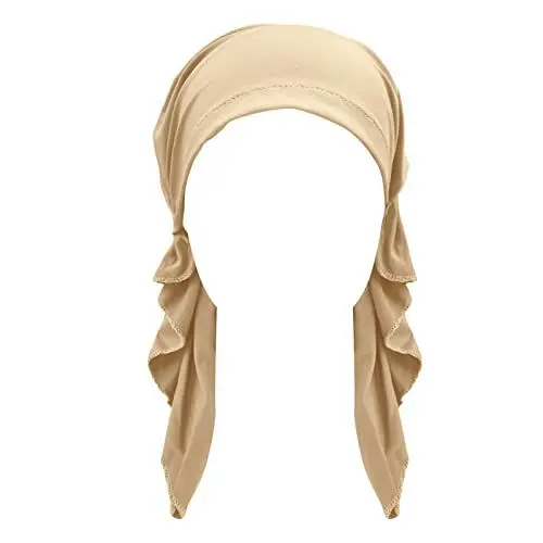 Produktbild: HIGOU Seidenschal Damen 100 Seide Musselin Tuch Damen -Hut-Kappe ethnischer böhmischer vorgebundener Zopf-Haar-Abdeckungs-Verpackungs-Turban-Kopfbedeckungs-Hut Seidentuch Herren (Khaki, One Size)