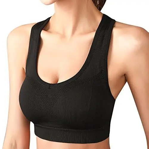 Produktbild: HIGOU SportunterwäSche FüR Damen Bustier MäDchen Damen-Sport-BHS mit Riemchen, gepolsterter mittlerer Halt, Yoga-BH, Workout-BH, Workout-Tops für Frauen Bustier Baumwolle BHS Frauen Ohne (Black, XXL)