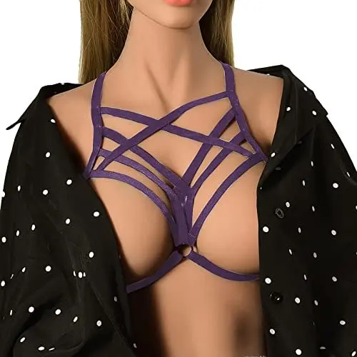 Produktbild: HIGOU Strapse Damen Komplett Set Strumpfhalter Sexy Strap BH Beliebte Elastic Strap Bar Performance Lustige Unterwäsche Heisse UnterwäSche Frauen Strumpfband Blau (Purple, One Size)