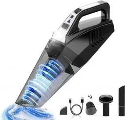 Produktbild: Hihhy Handstaubsauger 120W, Handstaubsauger Akku 9500 Pa, Handstaubsauger Kabellos mit LED Licht, Auto Staubsauger Stark, Handsauger mit 9 Filtern, Schwarz