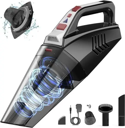Produktbild: Hihhy Handstaubsauger, 9000Pa Handstaubsauger Akku mit LED Licht, 120W Kabellos Handsauger per Auto, Haus, Tierhaare, Schwarz