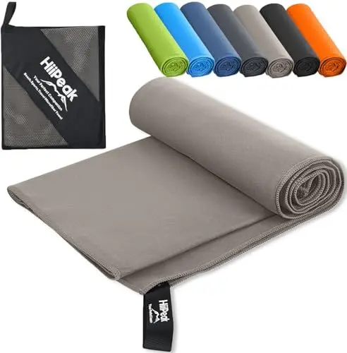 Produktbild: HiiPeak Mikrofaser Handtuch (180 cm x 90 cm) kompakt und leicht microfaser handtücher Fitness Handtuch Schnelltrocknend saugfähiges Sporthandtuch Fitnessstudio Schwimm und Gym Handtuch (Hellgrau)