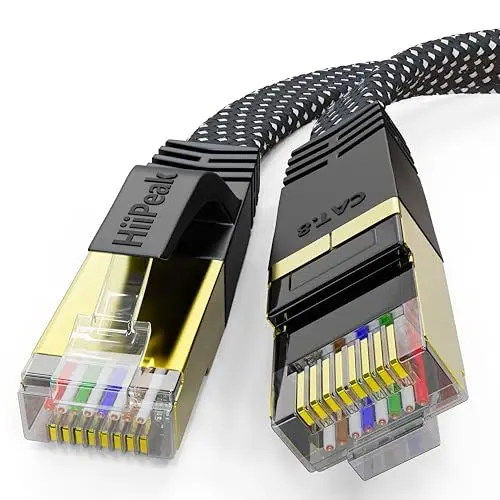 Produktbild: HiiPeak lan kabel cat 8 netzwerkkabel cat 8 ethernet kabel verlegekabel cat 8.1 lan kabel Flach mit 40 GB Nylon Geflochtener (2m)