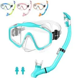 Produktbild: Hiipeak Schnorchelset Kinder, Kinder Schnorchelset Jugendliche Taucherbrille Junge Mädchen, Anti-Fog, Anti Leck Taucherbrille mit Dry Schnorchel für Schnorcheln und Tauchen (Hellblau)