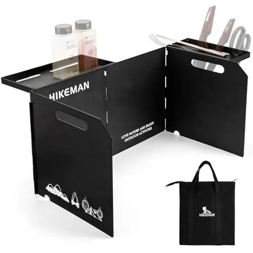 Produktbild: HIKEMAN Faltbarer Windschutz für Gaskocher - Campingküche Gasherd Windschutz,Windschutzscheiben,für Outdoor Öfen Gaskochern Küche (Schwarz)