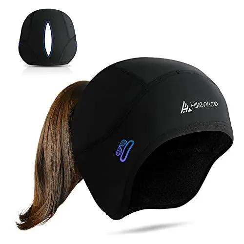 Produktbild: HIKENTURE Fahrrad Mütze Damen Winter (Mit Zopf-Loch) - Fahrradmütze unter Helm - Unterhelm- Fahrradhelm - -Unterzieh- Skihelm - E Bike Laufen Zubehör -F2