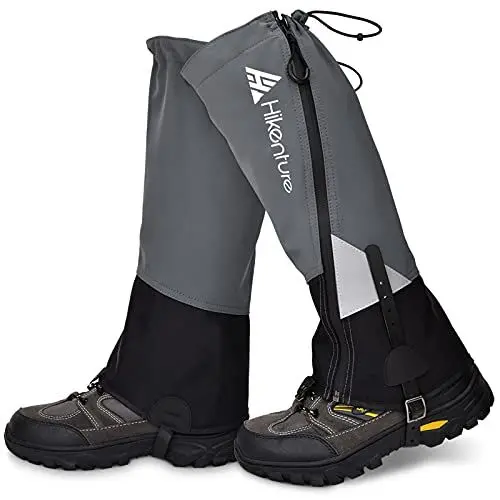 Produktbild: HIKENTURE Gamaschen Wandern Jagd Fahrrad, Gamaschen Herren Damen Wasserdicht, Regengamaschen, Gamaschen Outdoor zum Schutz von Hose&Schuhe vor Schnee/Regen/Insekten, Gaiters Schneewandern-Grau-M
