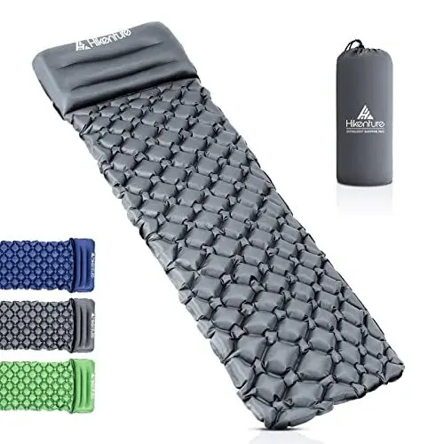 Produktbild: HIKENTURE Isomatte Camping kleines Packmaß Aufblasbare Luftmatratze Ultraleicht - Schlafmatte für Camping, Trekking, Backpacking (Grau mit Kissen)- Grey B4…