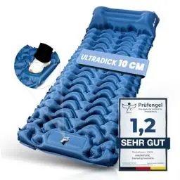 Produktbild: HIKENTURE Isomatte Selbstaufblasend, 10cm Camping Luftmatratze, Camping Isomatte Kleines Packmaß, Aufblasbare Schlafmatte mit Fußpumpe für Camping, Outdoor, Wandern, Zelt - Dunkelblau A2